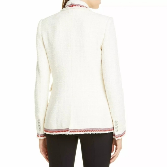 Veronica Beard Raw Edge Cutaway White Tweed Dickey Blazer with Red Trim 0 - Picture 3 of 17